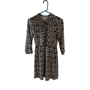 H&M Black‎ & White Textured Button Front Dress Size 6 With 3/4 Sleeves